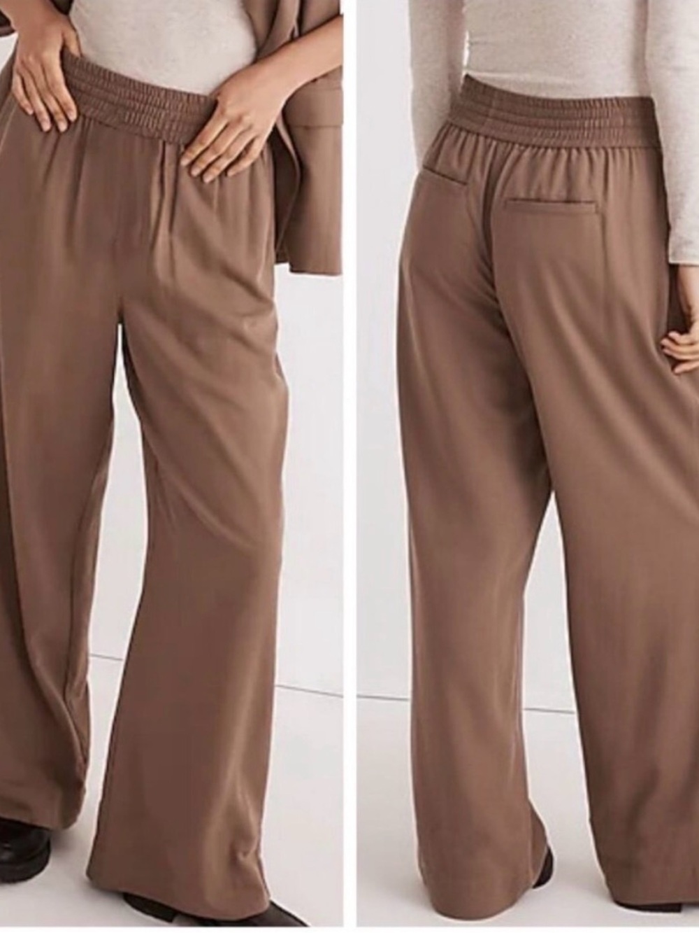 Madewell Draperweave Carley Wide Leg Pull On Pants Castle Rock Brown - Picture 2 of 11